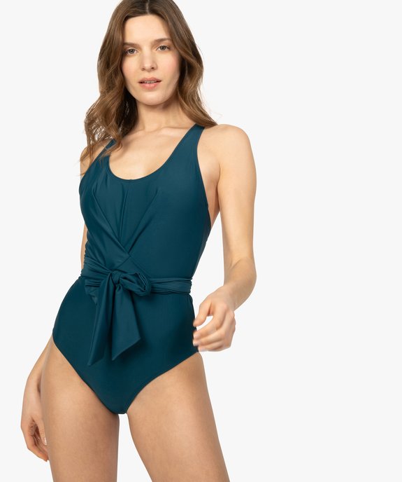 Maillot de bain femme une pièce avec ceinture à nouer vue1 - GEMO (PLAGE) - GEMO