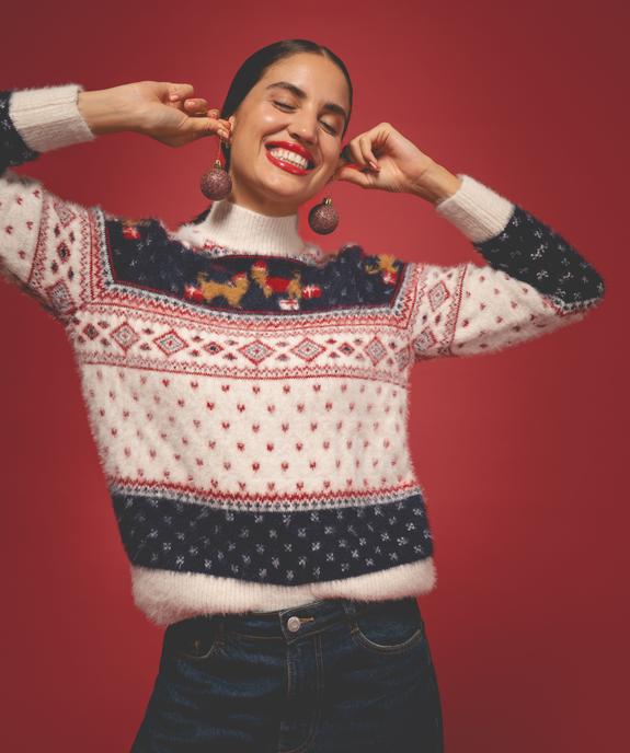 Pull de Noël en maille duveteuse femme vue1 - GEMO(FEMME PAP) - GEMO