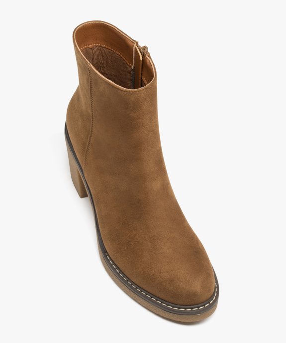 Boots femme à talon carré en suédine unie et à zip vue5 - GEMO 4G FEMME - GEMO