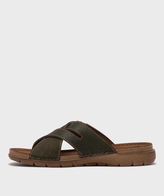 Mules semelle intérieure cuir et larges brides croisées homme - G'Flex vue3 - G'FLEX - GEMO