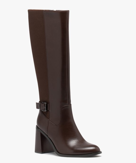 Bottes femmes unies à talon carré évasé avec tige élastique  vue2 - GEMO(URBAIN) - GEMO