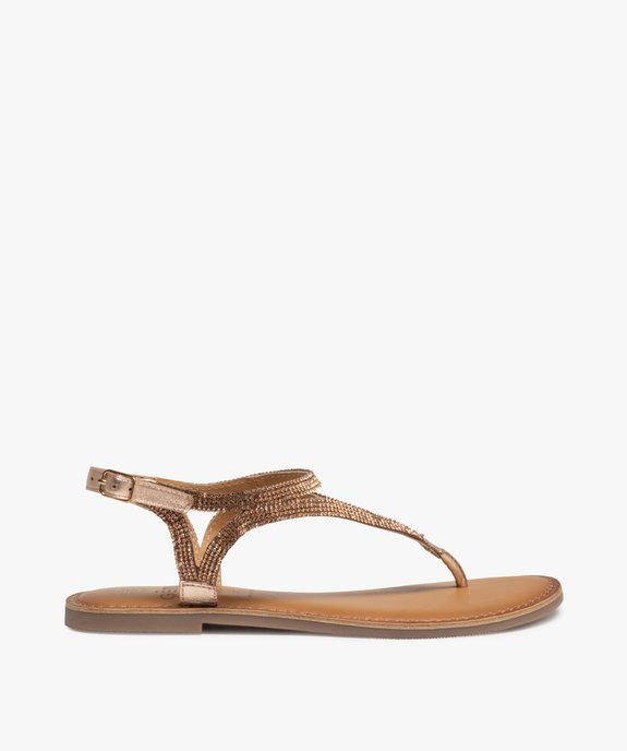 Sandales femme à talon plat et entre-doigts à strass vue1 - GEMO (CASUAL) - GEMO