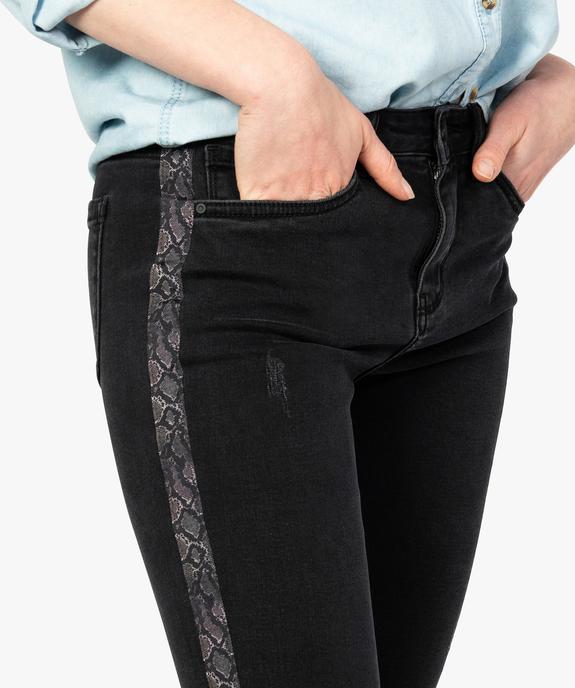 Jeans femme skinny finition frangée à bandes imprimées python vue2 - FOLLOW ME - GEMO
