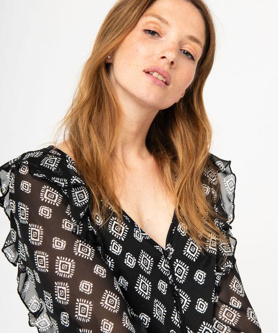 Tee-shirt femme imprimé à manches longues en voile et volants vue2 - GEMO(FEMME PAP) - GEMO