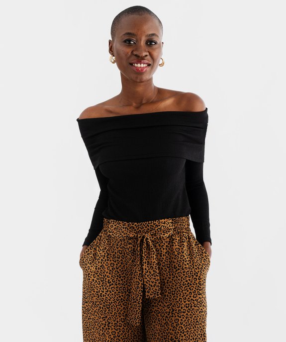 Tee-shirt manches longues col Bardot épaules dénudées femme vue1 - GEMO(FEMME PAP) - GEMO