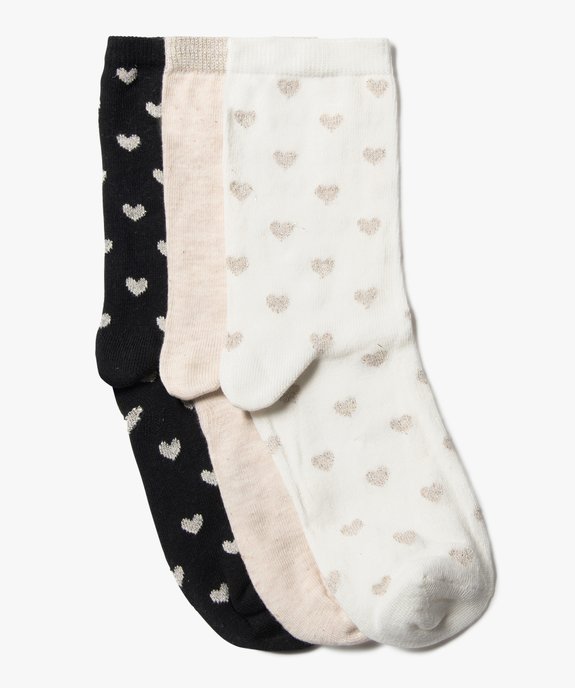 Chaussettes femme tige haute à cœurs et paillettes (lot de 3) vue1 - GEMO(HOMWR FEM) - GEMO