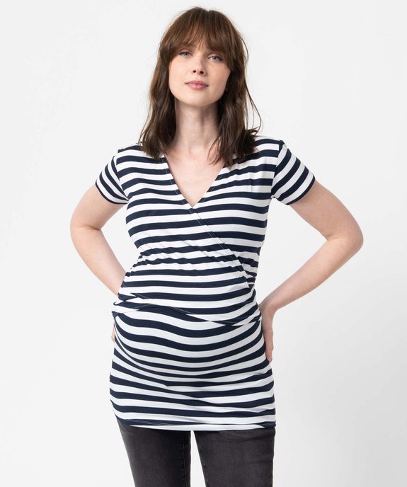 Tee-shirt de grossesse et allaitement cache-cœur rayé vue1 - GEMO (MATER) - GEMO
