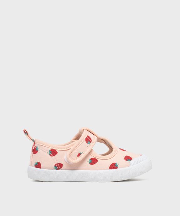 Tennis babies en toile à motifs fraises fermeture scratch fille - Lovely Wings vue1 - LOVELY WINGS GEMO FOR GOOD - GEMO