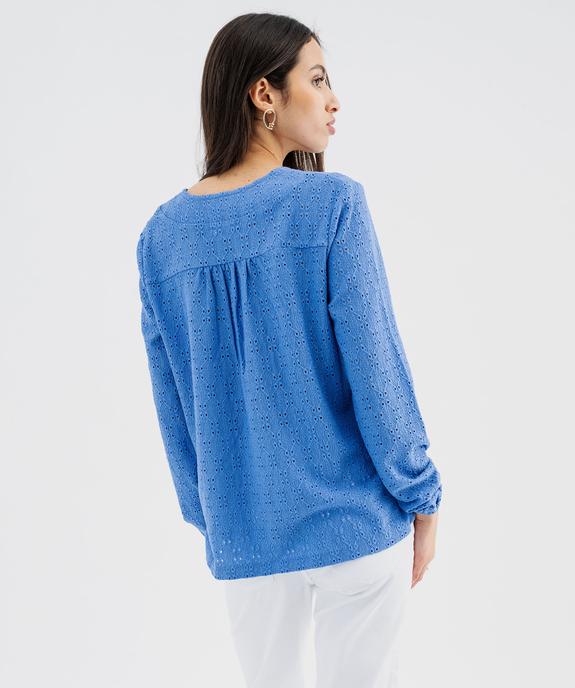 Tee-shirt à manches longues et col V en maille ajourée femme vue3 - GEMO 4G FEMME - GEMO