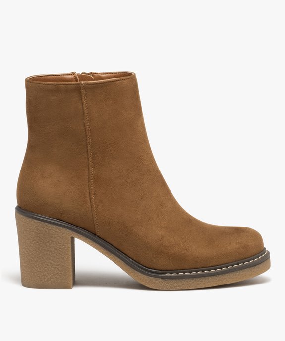 Boots femme à talon carré en suédine unie et à zip vue1 - GEMO 4G FEMME - GEMO