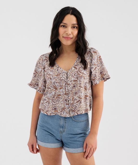 Blouse imprimée à manches courtes coupe courte femme vue1 - GEMO 4G FEMME - GEMO