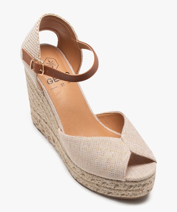 Sandales femme compensées dessus en toile unie vue5 - GEMO(URBAIN) - GEMO