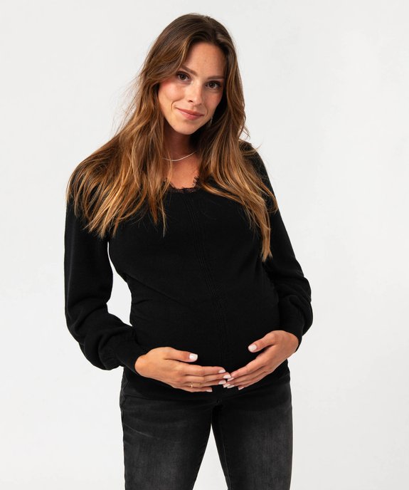 Pull de grossesse en maille fine avec col V en dentelle vue1 - GEMO (MATER) - GEMO