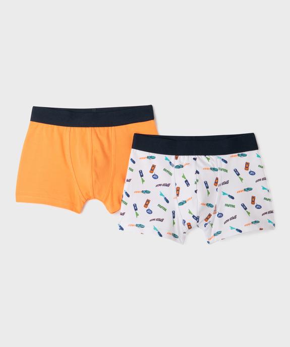 Boxers en coton stretch uni et motifs voitures garçon (lot de 2) vue1 - GEMO 4G GARCON - GEMO