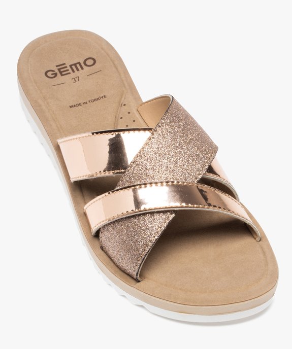 Mules femme plates à brides métallisées et pailletées vue5 - GEMO (CONFORT) - GEMO