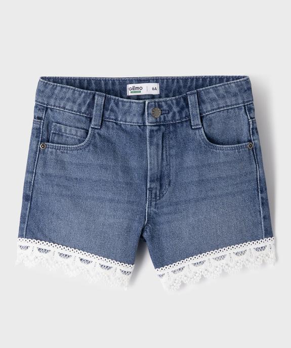 Short en jean avec finitions en dentelle avec taille ajustable fille vue1 - GEMO 4G FILLE - GEMO