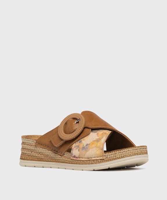 Mules à talon compensé et larges brides fantaisie femme vue2 - EMILIA ROSA - GEMO