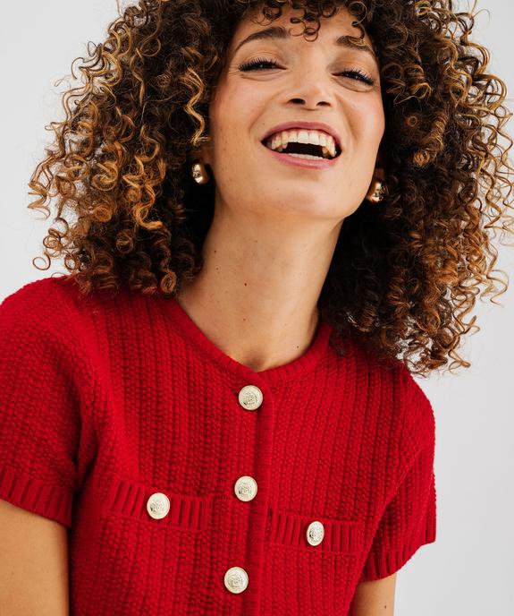 Pull manches courtes en maille fantaisie à boutons femme vue2 - GEMO(FEMME PAP) - GEMO