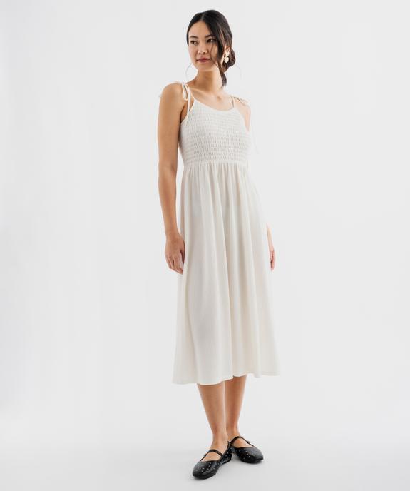 Robe midi à fines bretelles en tissu texturé femme vue1 - GEMO 4G FEMME - GEMO