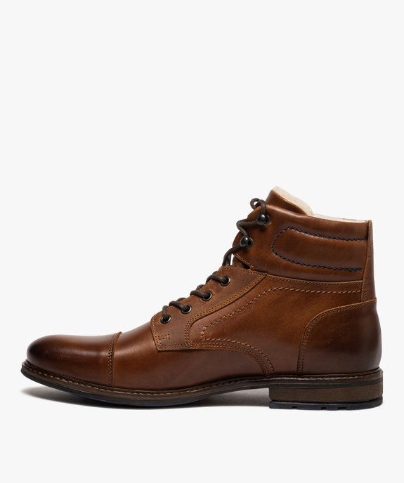Boots homme à lacets dessus cuir intérieur chaud - Tanéo vue3 - TANEO - GEMO