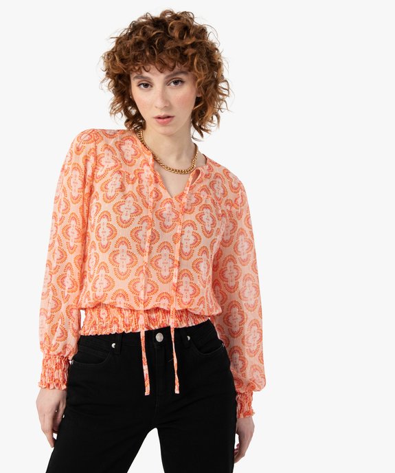Blouse femme imprimée à manches longues vue1 - GEMO(FEMME PAP) - GEMO