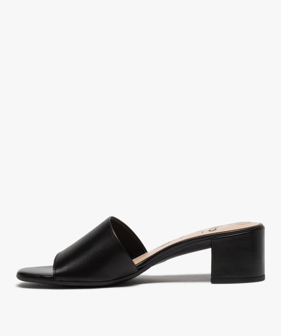 Mules femme à talon carré dessus cuir uni vue3 - GEMO(URBAIN) - GEMO