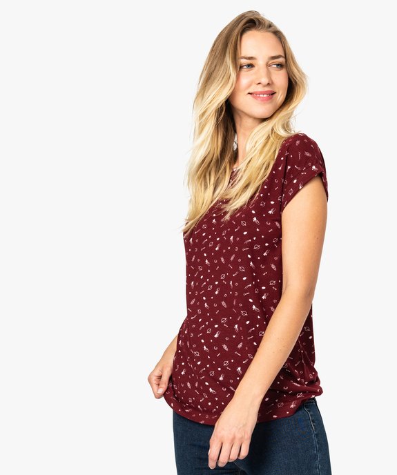 Tee-shirt femme imprimé avec manches courtes à revers vue1 - FOLLOW ME - GEMO