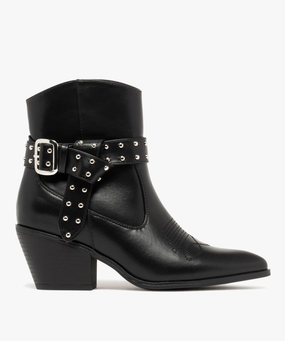 Boots femme à talon cubain santiags bout surpiqué avec brides fantaisie cloutées vue2 - FOLLOW ME - GEMO