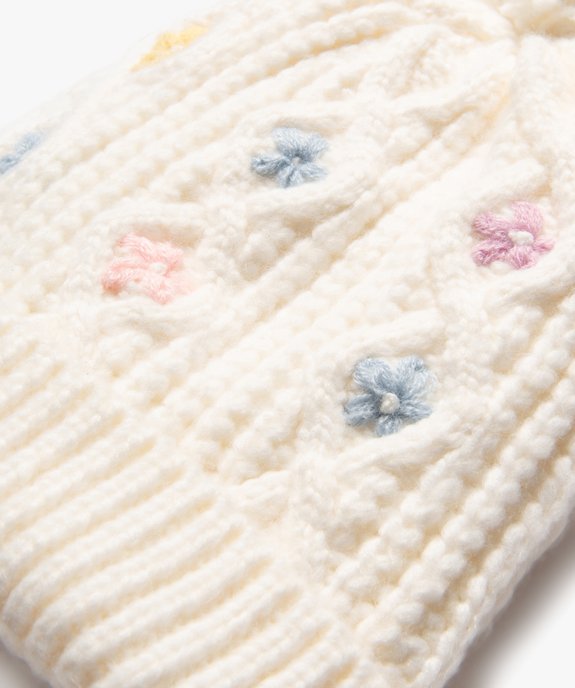 Bonnet en maille torsadée doublée polaire avec pompon bébé fille vue2 - GEMO 4G BEBE - GEMO