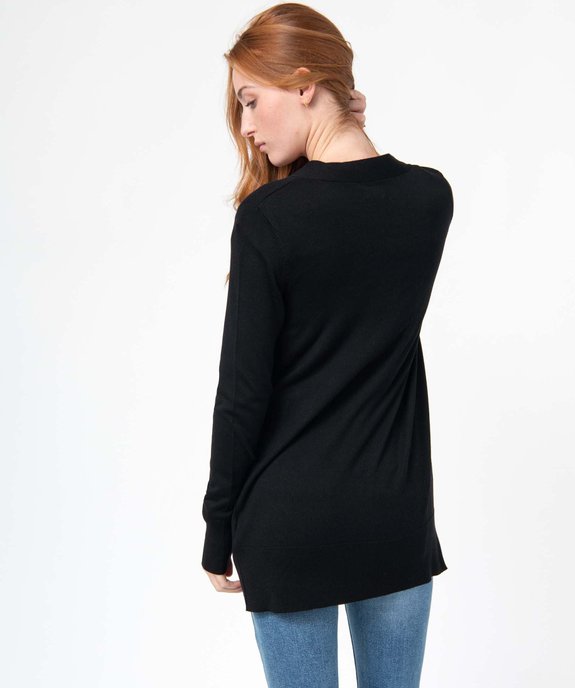 Gilet femme long en maille fine porté ouvert vue3 - GEMO 4G FEMME - GEMO