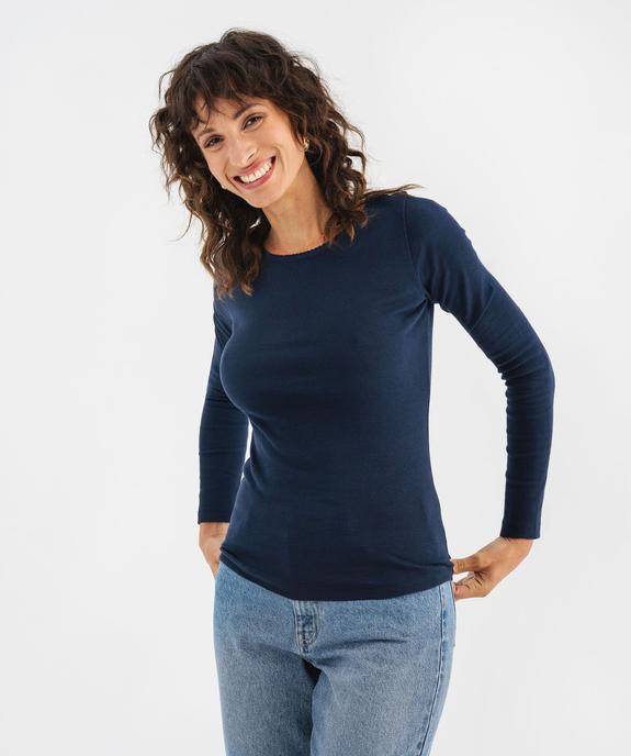 Tee-shirt manches longues en maille côtelée extensible femme vue1 - GEMO 4G FEMME - GEMO