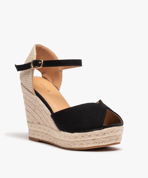 Sandales femme compensées en corde dessus satin uni vue2 - SANS MARQUE - GEMO