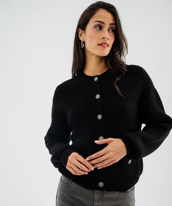 Gilet en grosse maille côtelée extensible avec boutons gravés femme vue3 - GEMO(FEMME PAP) - GEMO