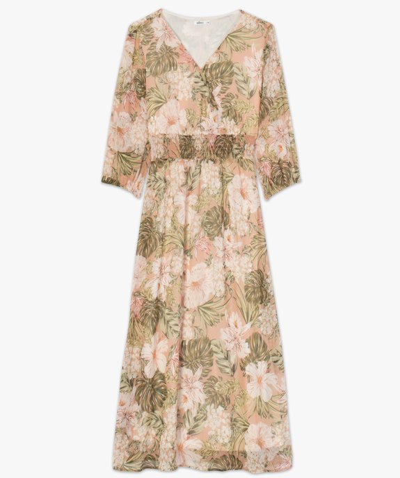 Robe femme longue en voile fleuri et smocks vue4 - GEMO(FEMME PAP) - GEMO