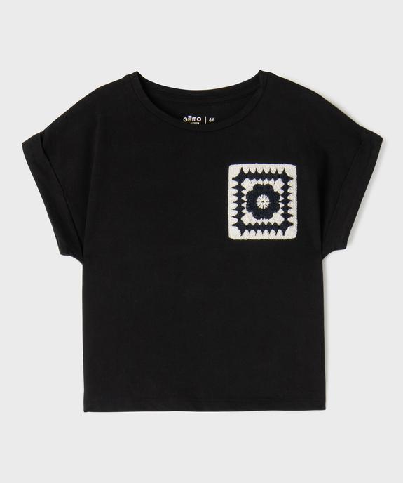 Tee-shirt manches courtes à revers coupe loose et broderie crochet fille vue2 - GEMO 4G FILLE - GEMO