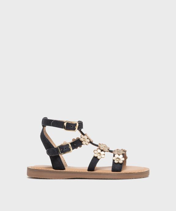 Sandales spartiates en cuir suédé et fleurs dorées fille - Lovely Wings vue1 - LOVELY WINGS GEMO FOR GOOD - GEMO