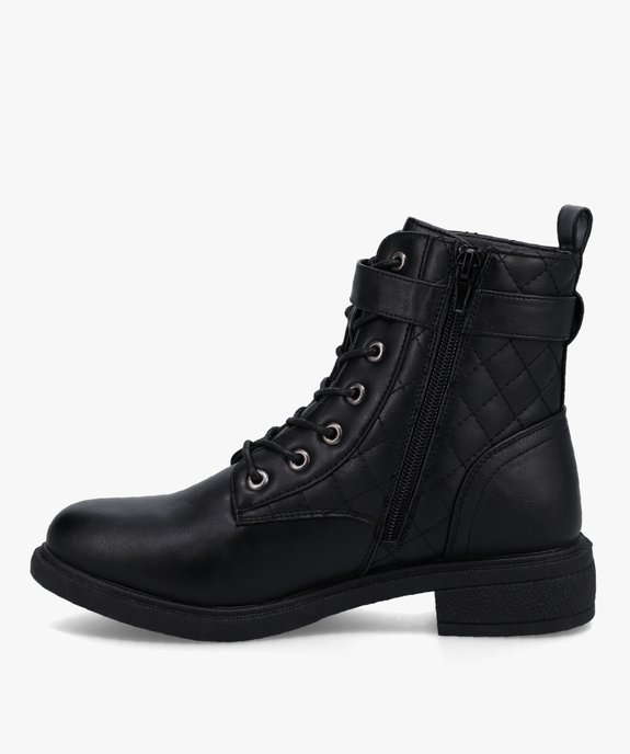 Boots femme matelassées à talon plat style rangers vue4 - GEMO (CASUAL) - GEMO