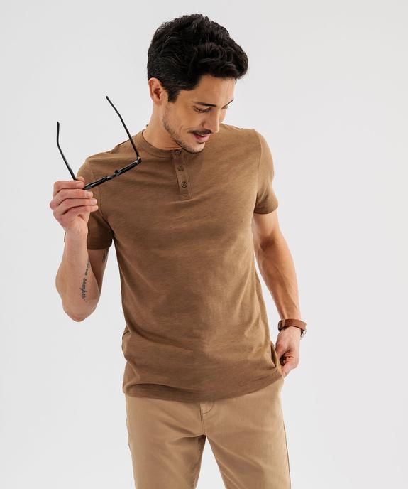 Tee-shirt manches courtes col tunisien homme vue1 - GEMO (HOMME) - GEMO
