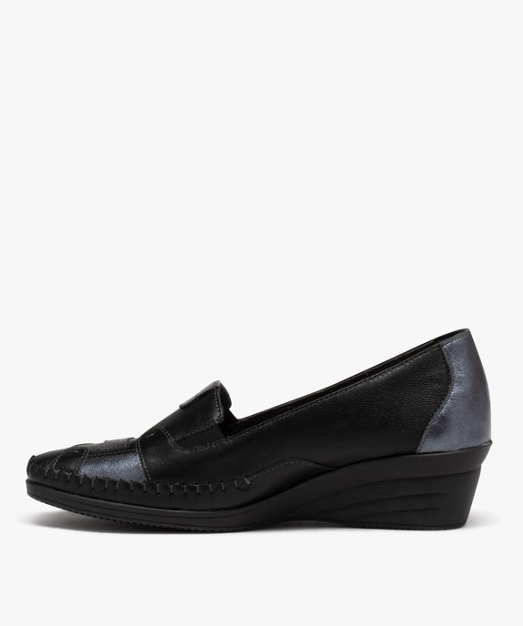 Mocassins femme confort en cuir à semelle compensée et empiècements vue3 - G'FLEX GEMO FOR GOOD - GEMO