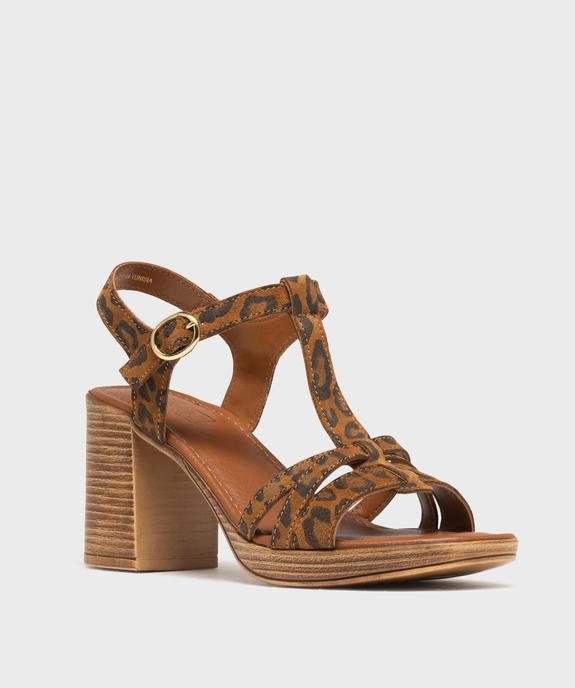 Sandales à talon haut en cuir imprimé léopard femme - Tanéo vue3 - TANEO - GEMO