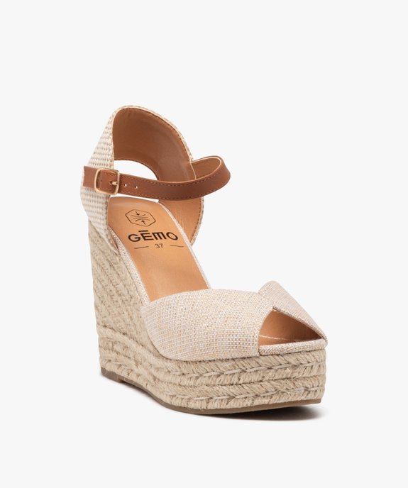 Sandales femme compensées dessus en toile unie vue2 - GEMO(URBAIN) - GEMO