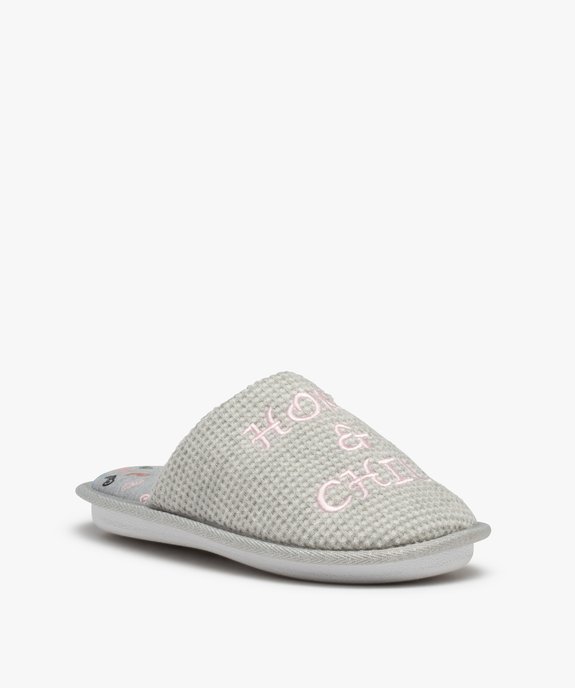 Chaussons femme mules plates brodées Home & Chill vue2 - GEMO(HOMWR FEM) - GEMO