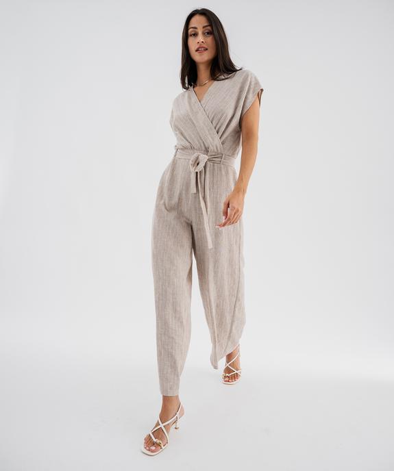 Combinaison pantalon cache-cœur à fines rayures femme vue1 - GEMO(FEMME PAP) - GEMO