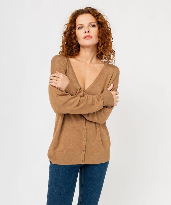 Gilet à col V en maille fine femme vue2 - GEMO 4G FEMME - GEMO