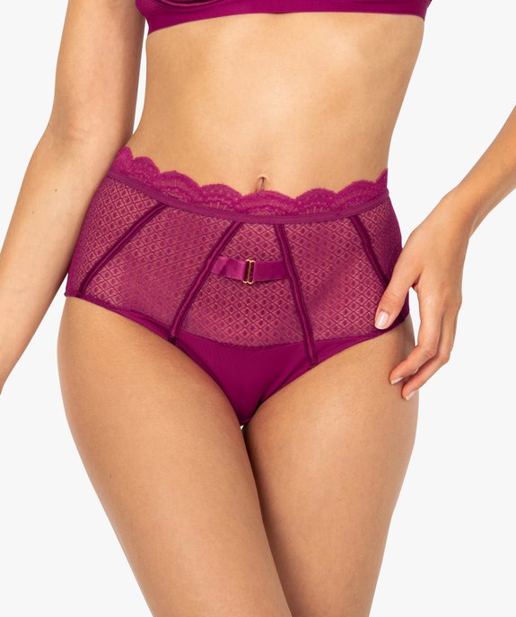 Culotte femme taille haute en dentelle et microfibre rose fonce GEMO