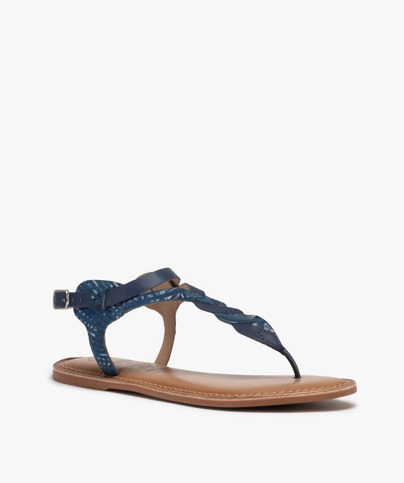 Sandales femme à talon plat et entre-doigts en cuir Coupe spéciale pied large vue2 - GEMO (CASUAL) - GEMO
