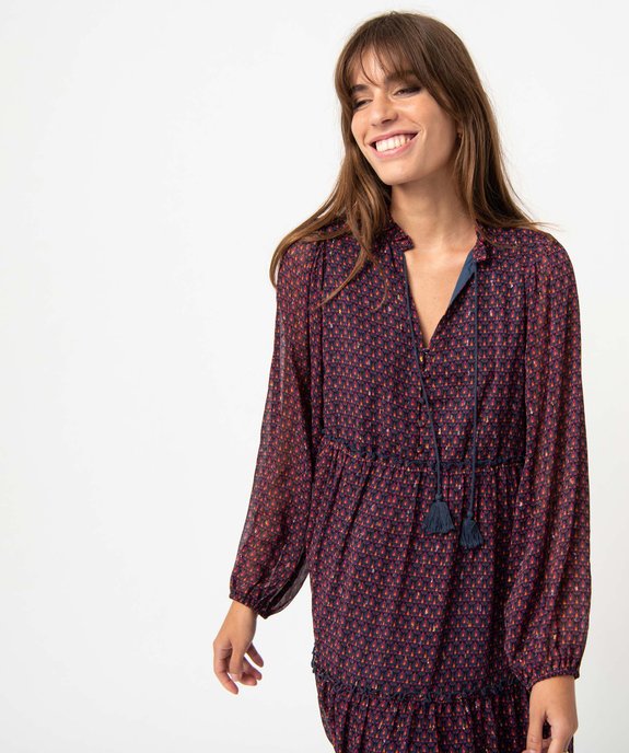 Robe femme imprimée à manches longues avec volants vue2 - GEMO(FEMME PAP) - GEMO
