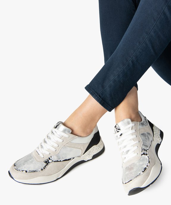 Baskets femme multimatières à détails métallisés vue1 - GEMO (SPORTSWR) - GEMO