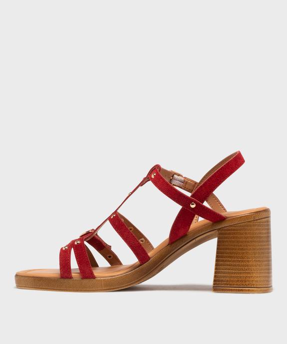 Sandales à talon en cuir à brides cloutées femme - Tanéo vue3 - TANEO - GEMO