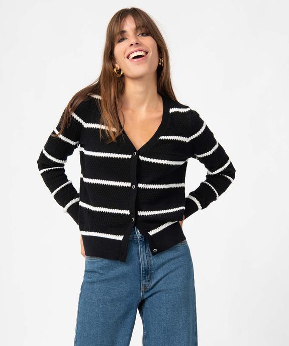 Gilet femme en maille fantaisie rayée vue1 - GEMO(FEMME PAP) - GEMO